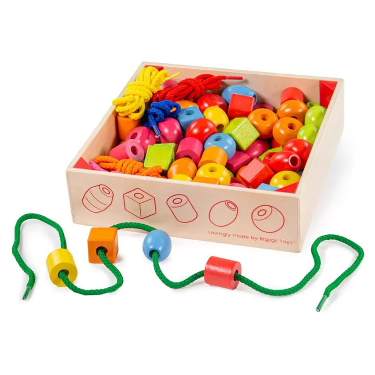 Bigjigs Toys Duże drewniane koraliki do nawlekania (90 elementów)
