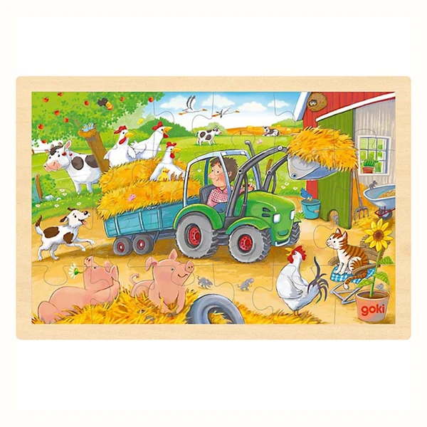 Drewniane puzzle Traktor Farma Zwierzątka 24 el. Goki 3+