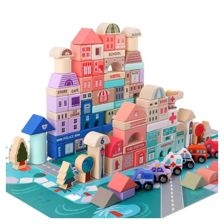 Hape Klocki drewniane Miasto 100 elementów
