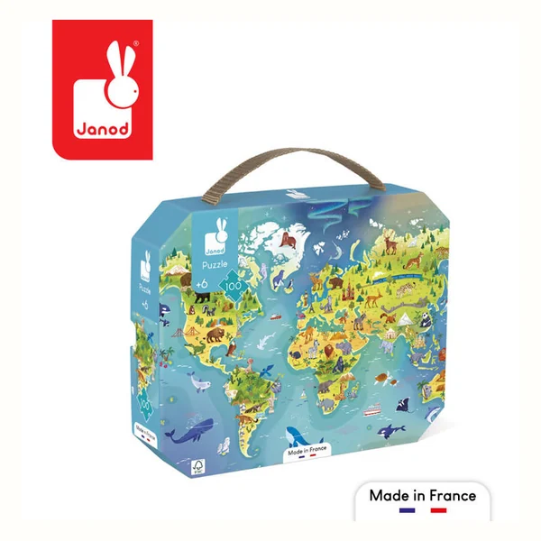 Janod Puzzle w walizce Mapa świata - 100 elementów
