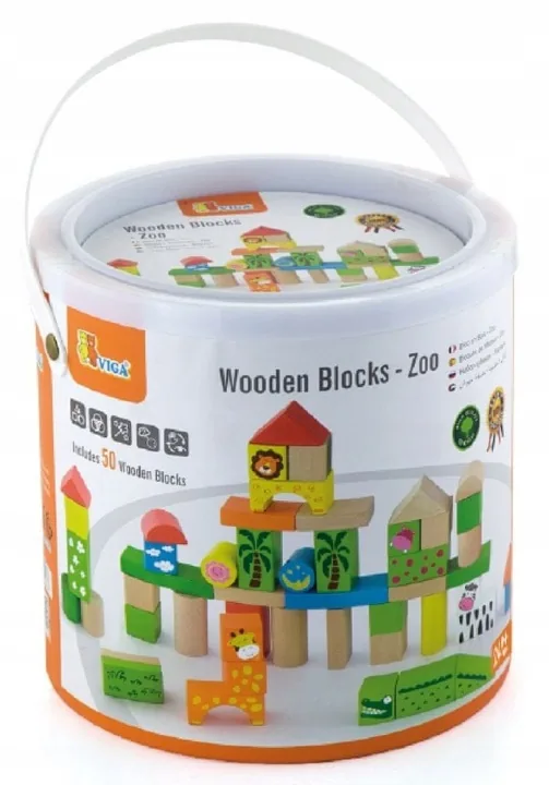 New Classic Toys Drewniane klocki Zoo 50 szt.