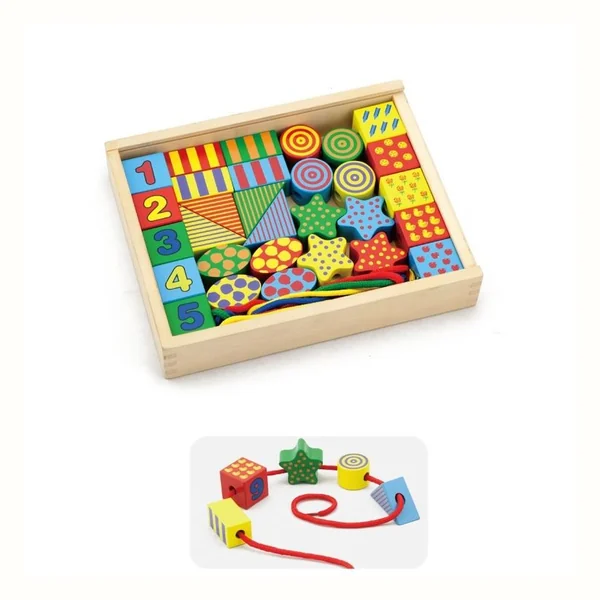 Viga Toys Drewniane Kształty do Nawlekania Przeplatanki Zabawka Montessori