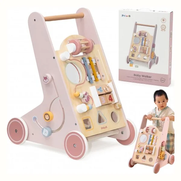 Viga Toys drewniany pchacz chodzik PolarB różowy dla maluszków